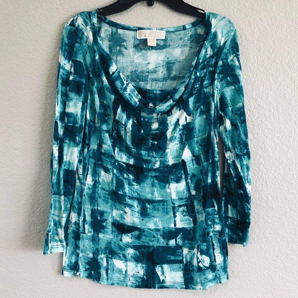 Michael Kors Teal Blue Draped Neck Top S